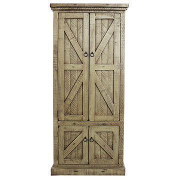 Rustic Pantry Cabinet, Panel Doors & Inner Adjustable Shelves, Rustic Green