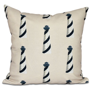 Beacon, Geometric Print Outdoor Pillow, Taupe And Beige, 18"x18"
