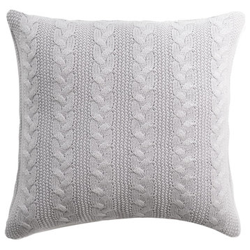 Cable Knit Decorative Pillow, 20"x20", Light Gray