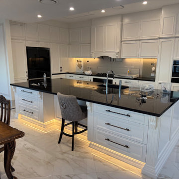 Luxury White Kitchen with Black Granite Island | Brisbane QLD