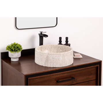 Natural Stone Vessel Bathroom Sink, Brushed Blizz Marble