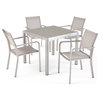 Bexey Outdoor Modern 4 Seater Aluminum Dining Set With Faux Wood Table Top, Alum