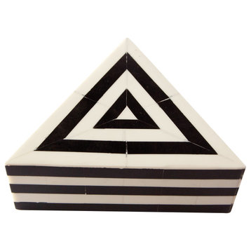 Striped Reclaimed Wood and Resin Triangular Box, Black and White