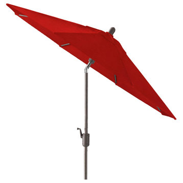9' Round Push Tilt Market Umbrella, Jockey Red, 9ft Gray