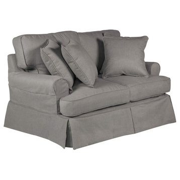 Sunset Trading Horizon T-Cushion Fabric Slipcovered Loveseat in Gray