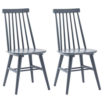 Set of 2 Spindle Back Wood Dining Room Windsor Chairs, Grey