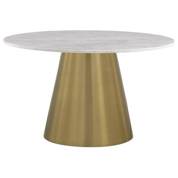 Julius Contemporary Round Marble Dining Table With Gold Base