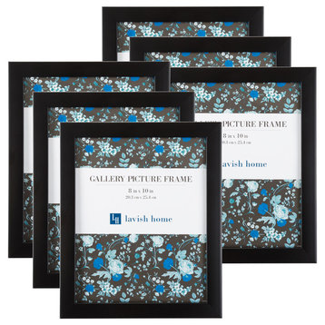Picture Frame Set, 8"x10" With Stand and Hooks, Black, Set of 6