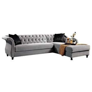 Furniture of America Yantzy Transitional Fabric Tufted Sectional in Warm Gray