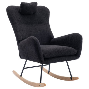 TATEUS 35.5" Rocking Chair, Soft Teddy Velvet Fabric Rocking Chair, Black