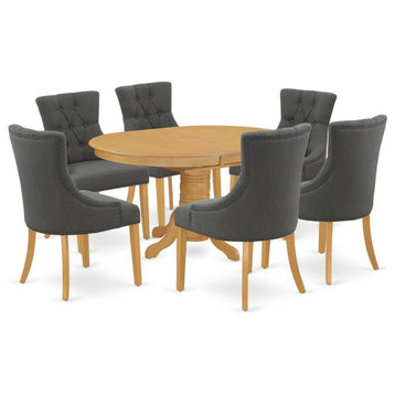 East West Furniture Avon 7-piece Wood Dining Set in Oak/Dark Gotham Gray