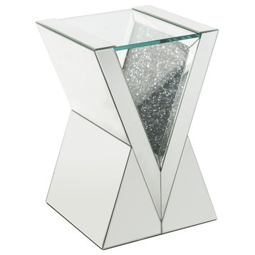 End Table, Clear Glass, Mirrored and Faux Diamonds