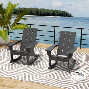 Parkdale Outdoor HDPE Plastic Adirondack Rocking Chair Gray (Set of 2)
