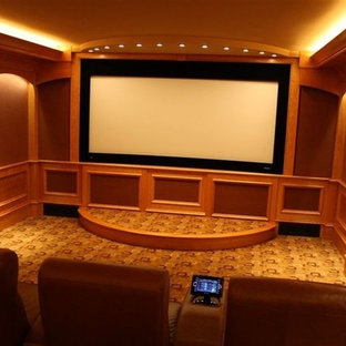 Home theater - contemporary home theater idea in Portland Maine