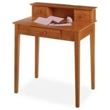 Pemberly Row Transitional Solid Wood Writing Desk with Hutch in Honey Brown
