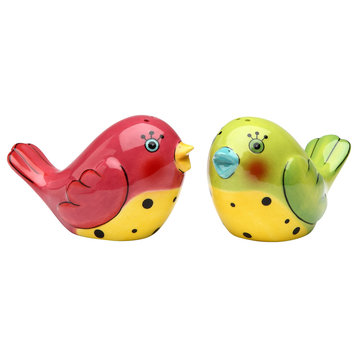 Pink and Green Love Birds Salt and Pepper Shakers, Set of 2
