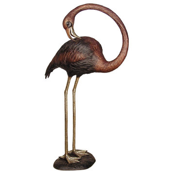 Flamingos Neck Turned Back Bronze Sculpture