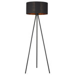 Trend Lighting - Morenci 1-Light Matte Black Floor Lamp - Adding a lamp to a room is a quick and easy way to enhance the look and feel of a space.   Morenci delivers a sleek, black on black tripod design.  Its large drum shade features a copper foil interior that makes this design pop.