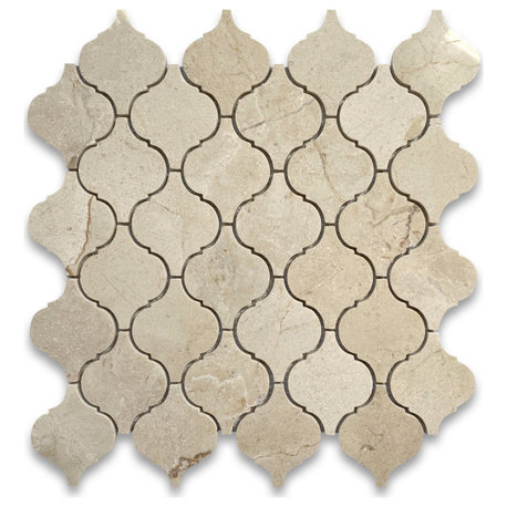 Crema Marfil Marble Medium Lantern Arabesque Mosaic Tile Polished, 1 sheet