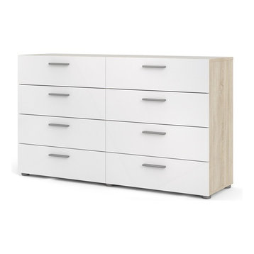Austin 8 Drawer Double Dresser in Oak Structure/White High Gloss