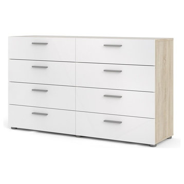 Austin 8 Drawer Double Dresser in Oak Structure/White High Gloss