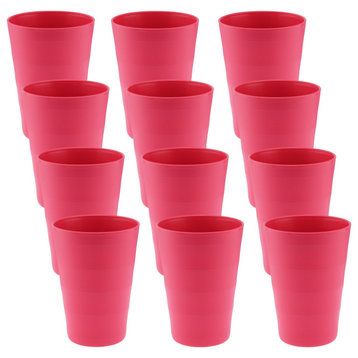 Break-Resistant Plastic Cups 12Oz, Reusable Design, Set of 12, Pink