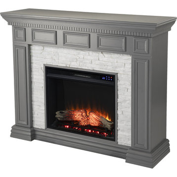 Dakesbury Electric Fireplace - Gray, Enhanced Electric Firebox