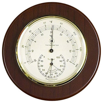 Brass Thermometer/Hygrometer On Cherry Wood
