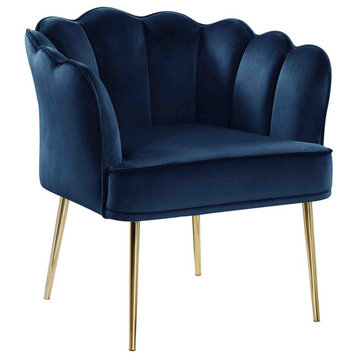 Jackie Navy Velvet Accent Chair With Gold Legs