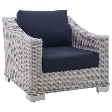 Modway Conway Modern Rattan & Fabric Outdoor Armchair in Light Gray/Navy