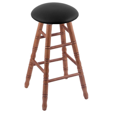 XL Oak Bar Stool, Medium Finish With Black Vinyl Seat