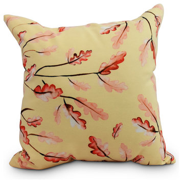 Wild Oak Leaves Cream Floral Print Outdoor Decorative Throw Pillow, 20"