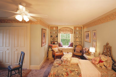 Inspiration for a guest carpeted bedroom remodel in New York with green walls and no fireplace
