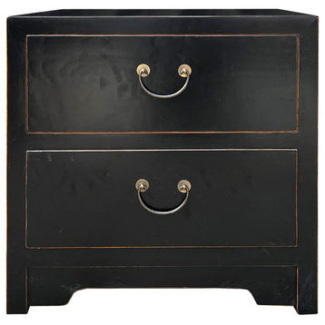 Oriental Black Lacquer 2 Drawers End Table Nightstand Cabinet Hcs7595