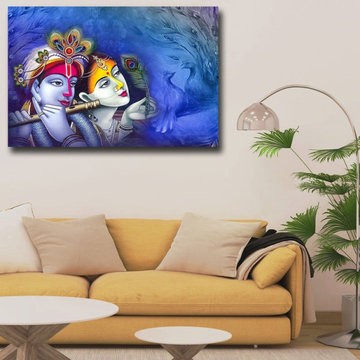 Radha Krishna with Flute Canvas Wall Art