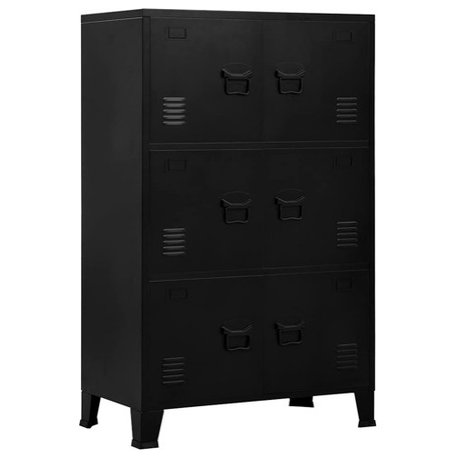 vidaXL File Cabinet Sideboard Storage Chest Cabinet with Doors Black Steel, Black, 1 Pcs/ 47.2" (H)