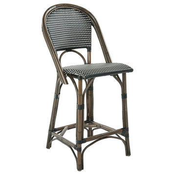 Rattan Bistro Bar Stool, Antique Brown with Black/White Weave, Counter Stool