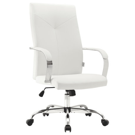 LeisureMod Sonora High-Back Adjustable Leather Conference Chair, White