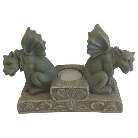 Ezrod Twin Gargoyles Sculpture, Candle Holder
