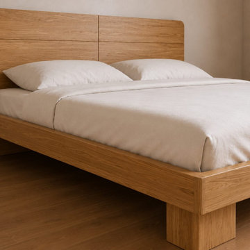 Modern Platform Bed | Low Profile Japandi Scandinavian Solid Teak Wood Bed