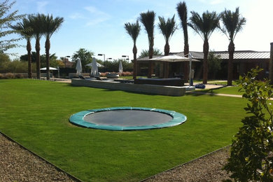 Photo of a huge traditional partial sun backyard mulch landscaping in Phoenix.