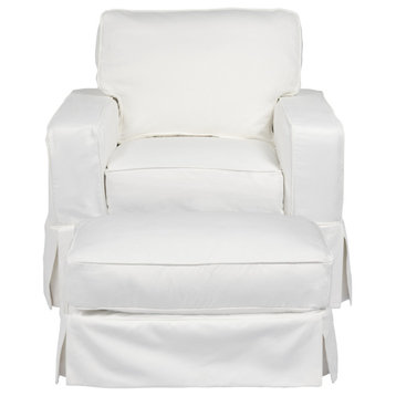 Americana Slipcover Set for Box Cushion Track Arm Chair and Ottoman, White