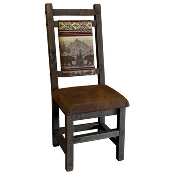 Dining Room Chair with Upholstered Seat and Back, Dusk, Bear Run and Palomino Tobacco