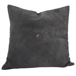 Paseo Road by HiEnd Accents - Western Suede Antique Silver Concho & Studded Pillow, 20" x 20", Gray - Embodying Western sophistication in every detail, this genuine suede pillow showcases a lone silver concho in the middle, enveloped by an elegant silver-studded border. Available in black, gray, navy, and tobacco, this accent pillow brings a luxurious, rustic touch to any room.