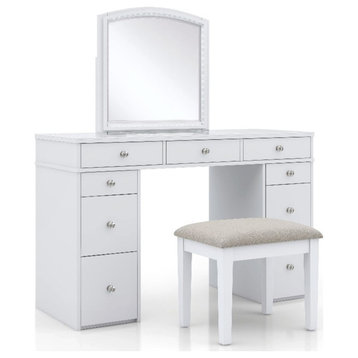Bowery Hill Modern Solid Wood 3-Piece Vanity Set in White Finish