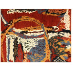 Bareens Designer Rugs - Chic Ziegler Abstract Cecilia Red Ivory Hand-Knotted Wool Rug- 8'3'' x 9'7'' - Enhance the ambiance of your home with this magnificent Persian-influenced Turkish hand-knotted rug made by skilled artisans capable of creating the most exceptional vegetable dyes and hand-spun wool. This exquisite handmade rug is a one-of-a-kind  Kafkaz, otherwise identified as Chobi, Chobi Peshawar, Oushak, or Ziegler rug. These handmade rugs are crafted in Pakistan utilizing superior-quality wool imported from Australia, New Zealand, and Korea in two types of weaves: the Persian weave and the Mori weave. This rug is meticulously crafted by hand using the finest natural vegetable dyes extracted from local plants. The artisans use a blend of hand-spun local and fine merino wool, resulting in a rug with a compelling texture, higher lanolin content, and longer staple. The artisans occasionally incorporate natural or artificial silk into the pile to enhance specific motifs. The finished product is an awe-inspiring execution of flawless design and an understated palette that exudes elegance.