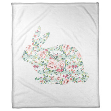 Mint Floral Tranquil Rabbit Fleece Throw Blanket