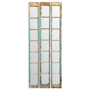 Set of 3 Vintage Narrow Tall Window Mirrors