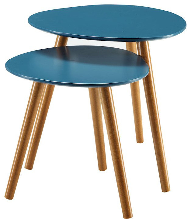 Convenience Concepts Oslo Nesting End Tables, Blue/Natural - Midcentury ...