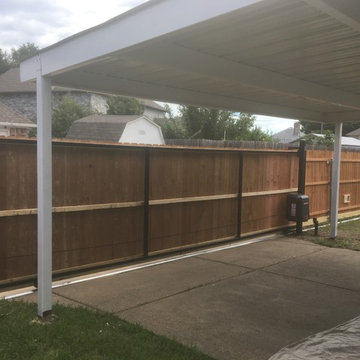 Modern Patio Cover with Outdoor Kitchen and Fireplace